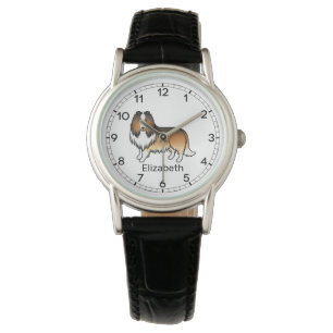 Sable Rough Collie Schattige Cartoon Hond & Naam Horloge