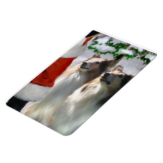Sable Rough Collies met Kerstmis Magneet (Linkerzijde)