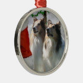 Sable Rough Collies met Kerstmis Metalen Ornament (Rechts)