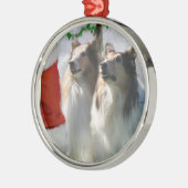 Sable Rough Collies met Kerstmis Metalen Ornament (Links)