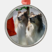 Sable Rough Collies met Kerstmis Metalen Ornament (Voorkant)