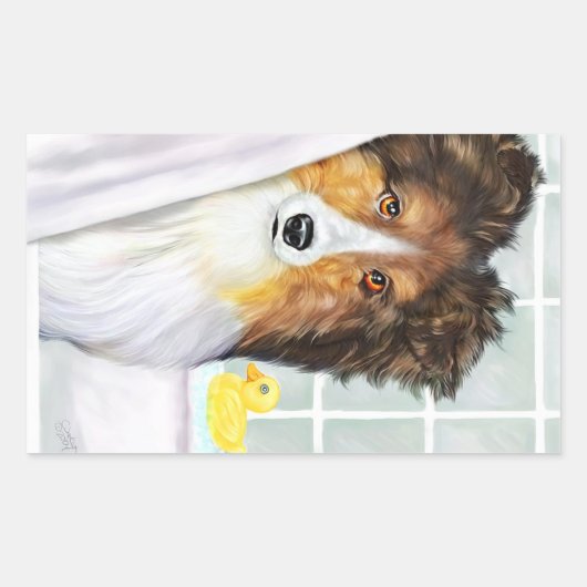 Sable Sheltie Bath Rechthoekige Sticker (Voorkant)
