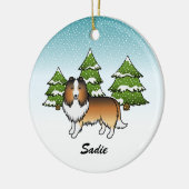 Sable Sheltie Cartoon Dog in Winter & Name Keramisch Ornament (Links)