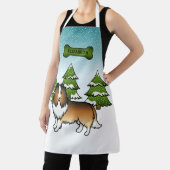 Sable Sheltie Cartoon Hond In Winter & Naam Schort (Insitu)