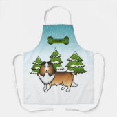 Sable Sheltie Cartoon Hond In Winter & Naam Schort (Voorkant)