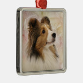 Sable Sheltie face Metalen Ornament (Rechts)