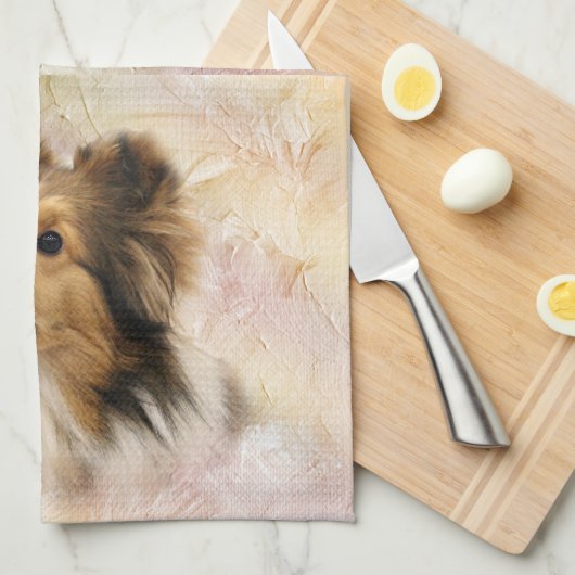 Sable Sheltie face Theedoek (Quarter Fold)