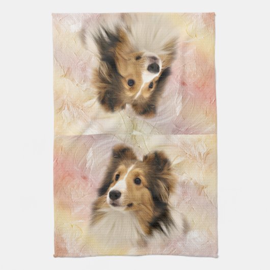 Sable Sheltie face Theedoek (Verticaal)