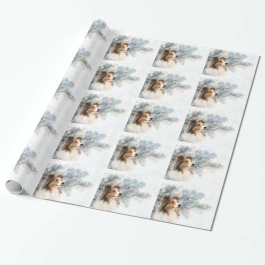 Sable Sheltie Kerstmis Cadeaupapier (Uitgerold)