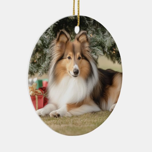 Sable Sheltie Kerstmis Keramisch Ornament (Rechts)