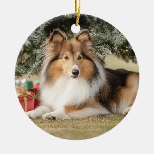Sable Sheltie Kerstmis Keramisch Ornament (Voorkant)