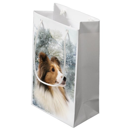 Sable Sheltie Kerstmis Klein Cadeauzakje (Achterkant Gekanteld)