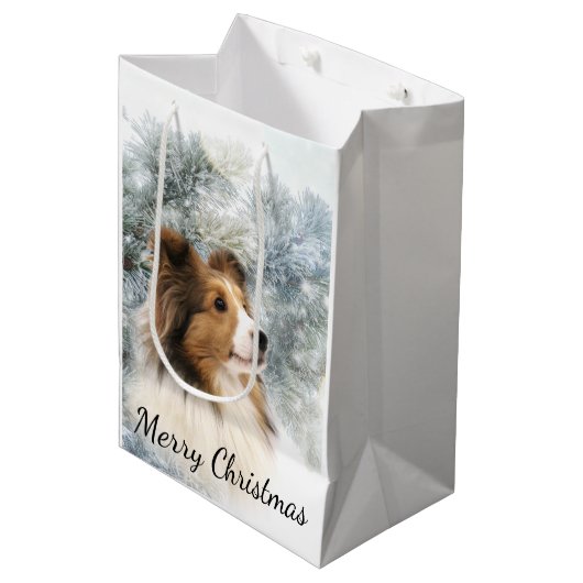 Sable Sheltie Kerstmis Medium Cadeauzakje (Voorkant Gekanteld)