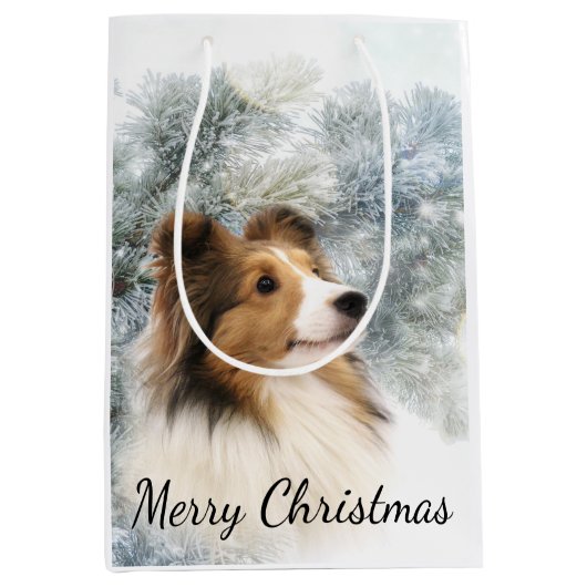 Sable Sheltie Kerstmis Medium Cadeauzakje (Voorkant)