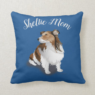 Sable Sheltie Sitting  Blauw Kussen
