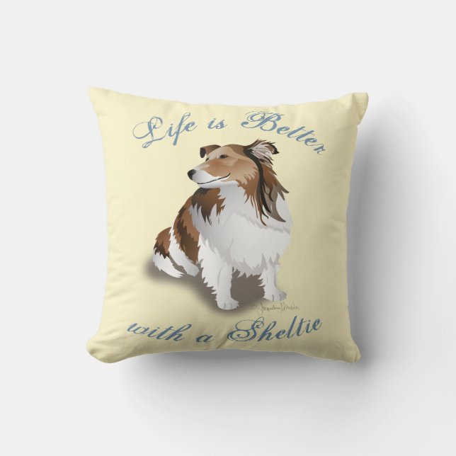 Sable Sheltie Sitting  Geel Sierkussen (Voorkant)
