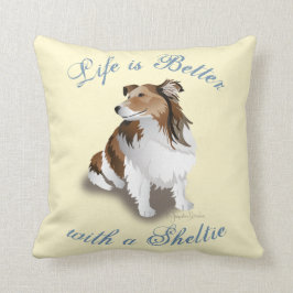 Sable Sheltie Sitting  Geel Sierkussen