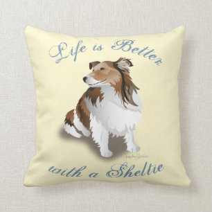 Sable Sheltie Sitting  Geel Sierkussen