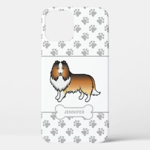 Sable Sheltie with Paws, Dog Bone & Name Case-Mate iPhone Case