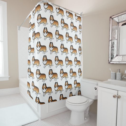 Sable Shetland Sheepdog Cartoon Dog Pattern Douchegordijn (In situ)