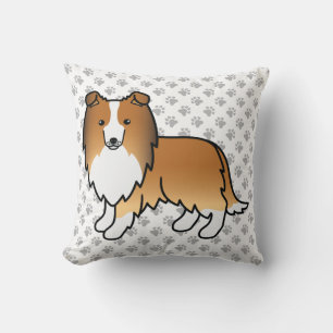 Sable Shetland Sheepdog Cartoon Dog & Paws Kussen