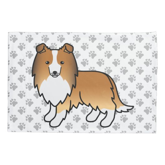 Sable Shetland Sheepdog Cartoon Dog & Paws Kussensloop (Achterkant)