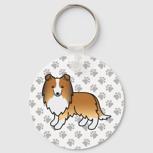 Sable Shetland Sheepdog Cartoon Dog & Paws Sleutelhanger (Voorkant)