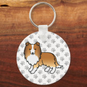 Sable Shetland Sheepdog Cartoon Dog & Paws Sleutelhanger (Voorkant)