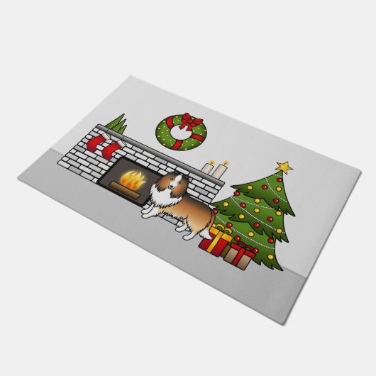 Sable Shetland Sheepdog Dog in een kerstzaal Deurmat (Schuin)