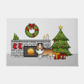 Sable Shetland Sheepdog Dog in een kerstzaal Deurmat (Voorkant)