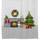Sable Shetland Sheepdog Dog in een kerstzaal Douchegordijn (Voorkant)