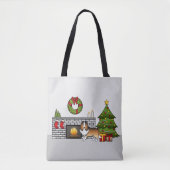 Sable Shetland Sheepdog Dog in een kerstzaal Tote Bag (Voorkant)