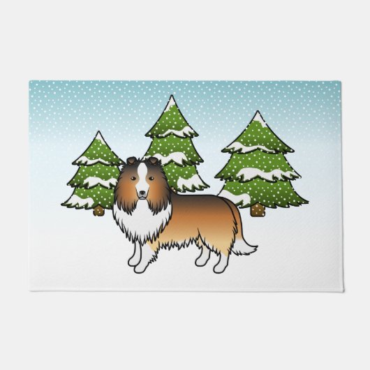 Sable Shetland Sheepdog In Een Winterbos Deurmat (Voorkant)