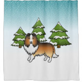 Sable Shetland Sheepdog In Een Winterbos Douchegordijn (Voorkant)