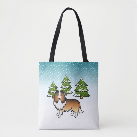 Sable Shetland Sheepdog In Een Winterbos Tote Bag (Voorkant)