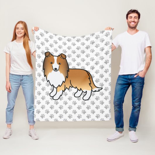 Sable Shetland Sheepdog Sheltie Cartoon Dog Fleece Deken (In situ)