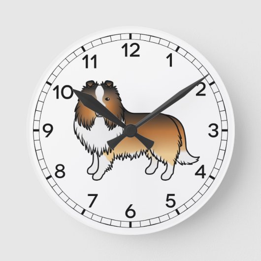 Sable Shetland Sheepdog Sheltie Cartoon Dog Ronde Klok (Voorkant)