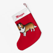 Sable Shetland Sheepdog Sheltie op Red & Name Kleine Kerstsok (Achterkant (Hangend))