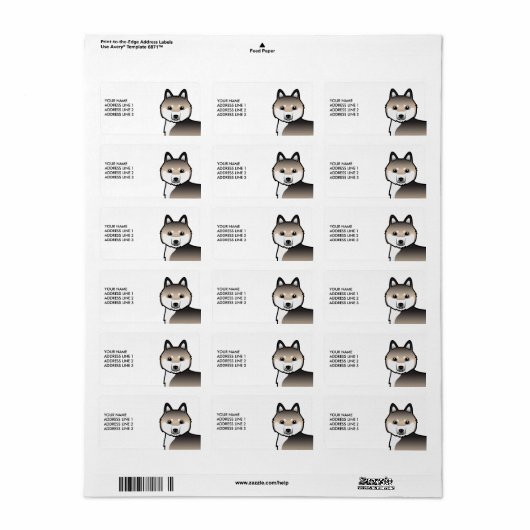 Sable Siberian Husky Dog & Custom Text Etiket (Full Sheet)