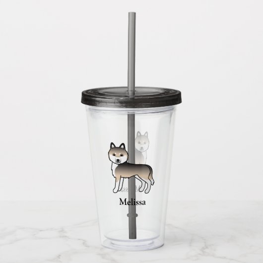 Sable Siberische Husky Hond & Aangepaste Naam Acryl Drinkbeker (Voorkant)