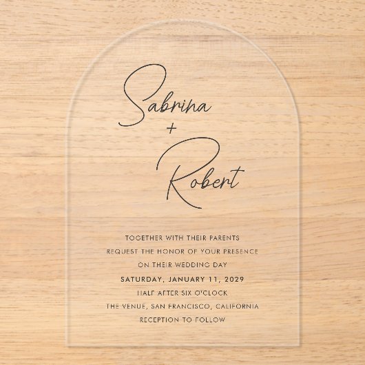 Sabrina Modern Huwelijksuitnodiging Acryl Uitnodigingen (Voorkant)
