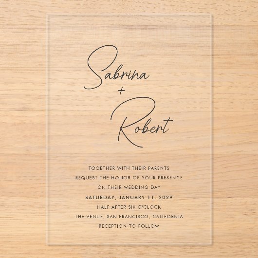 Sabrina Modern Huwelijksuitnodiging Acryl Uitnodigingen (Voorkant)