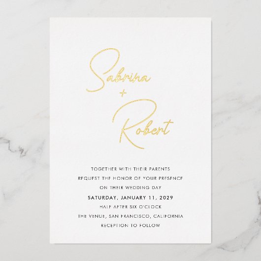 Sabrina Modern Huwelijksuitnodiging Folie Uitnodiging (Voorkant)