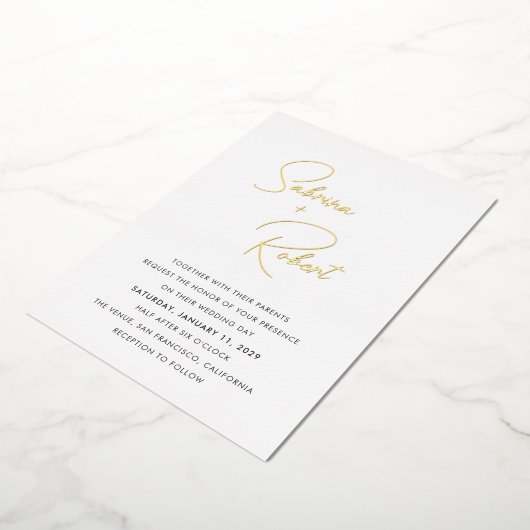 Sabrina Modern Huwelijksuitnodiging Folie Uitnodiging (Gedraaid)