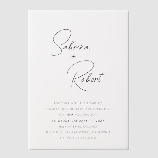 Sabrina Modern Huwelijksuitnodiging Vellum Uitnodigingen (Voorkant)