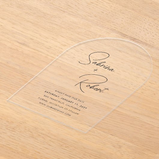 Sabrina Modern Wedding Save the Date Acryl Uitnodigingen (Laagn)