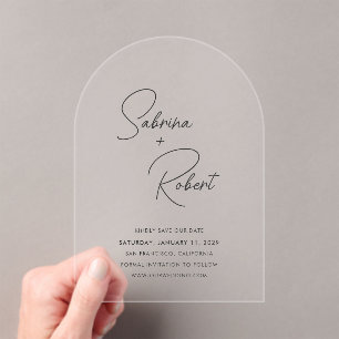 Sabrina Modern Wedding Save the Date Acryl Uitnodigingen