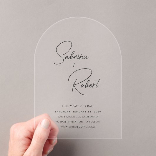Sabrina Modern Wedding Save the Date Acryl Uitnodigingen (Insitu (Draagbaar))