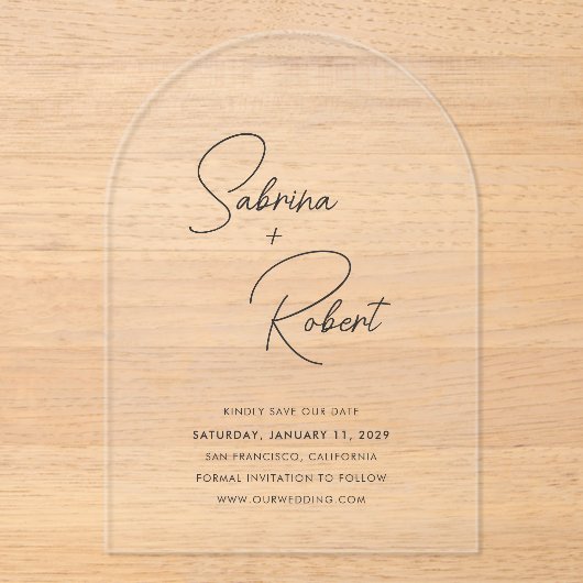 Sabrina Modern Wedding Save the Date Acryl Uitnodigingen (Voorkant)