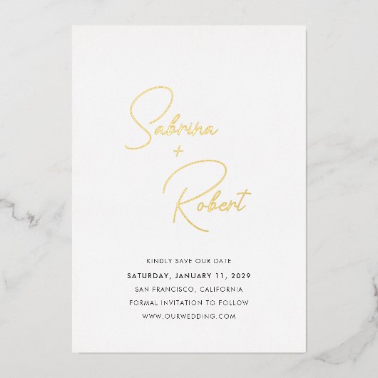 Sabrina Modern Wedding Save the Date Folie Uitnodiging (Voorkant)